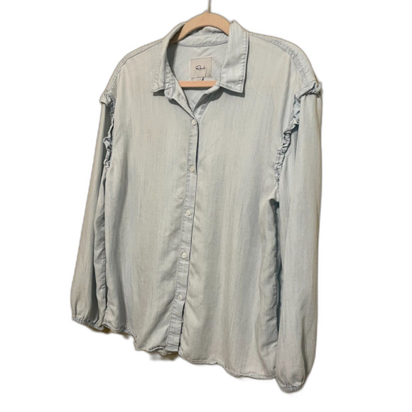 Rails  Willow Light Vintage Chambray Button Up Ruffle Shoulder Women Large Shirt - Picture 3 of 8